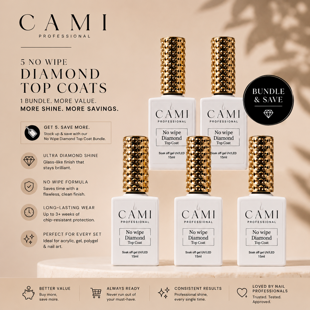 CAMI No Wipe Diamond Top Coat – Bundle of 5