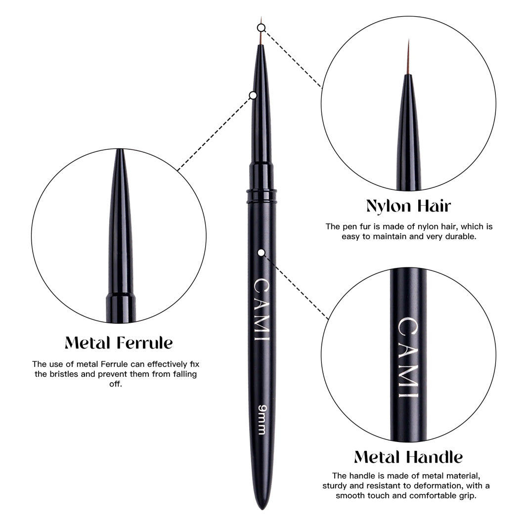 CAMI 5-Piece Nail Art Liner Brush Set – Ultra Fine Detail Brushes (Black)