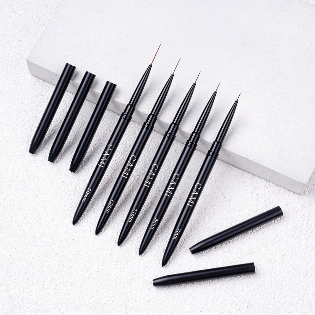 CAMI 5-Piece Nail Art Liner Brush Set – Ultra Fine Detail Brushes (Black)